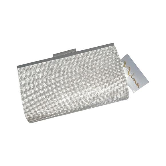 Nina Winslet Crystal Frame Clutch Silver NWT - Picture 3 of 10